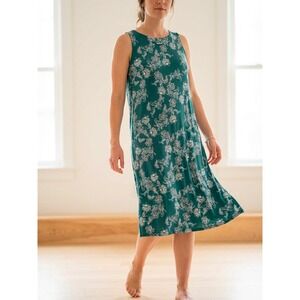 J Jill Wearever Collection Womens Midi Dress Large Sleeveless Emerald Floral
